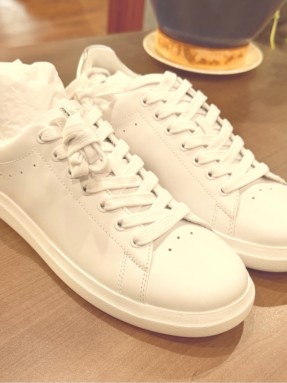 Tory Burch Howell Court Leather Tennis Shoe - Titanium White / Silver - Picture 3 of 7